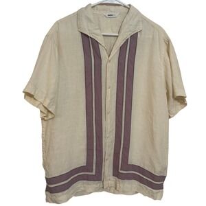 3sixteen Leisure Hemp Shirt Mens Large Button Down Bowling Colorblock Applique
